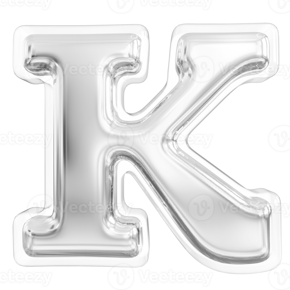 Silver letter K font 3d render png