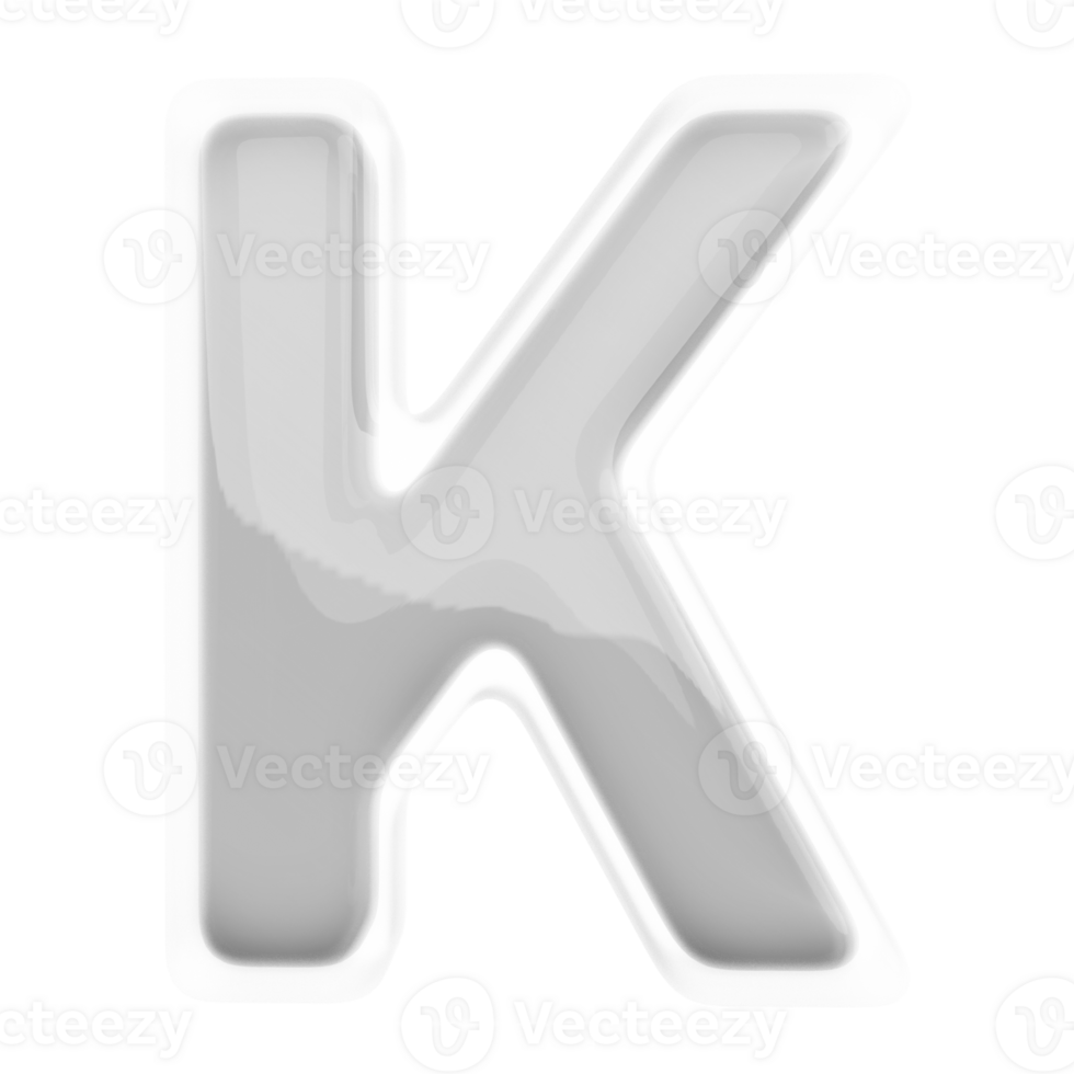 Silver letter K font 3d render png