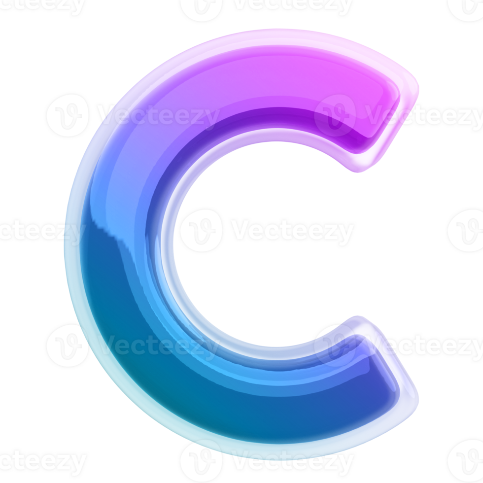 Gradient letter C font 3d render png