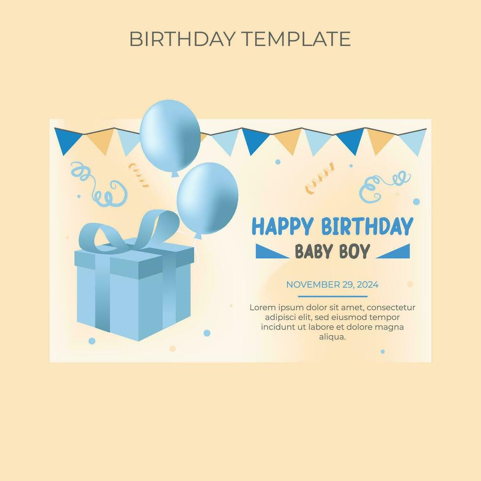 happy birthday invitation festive style cute blue color vector