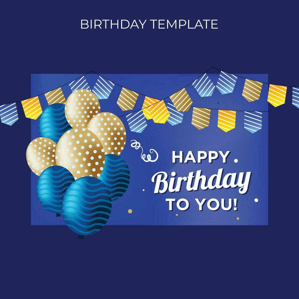 happy birthday template design with stripes balloons and confetti vector