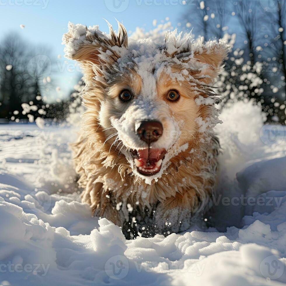 AI generated dog playing snow photo