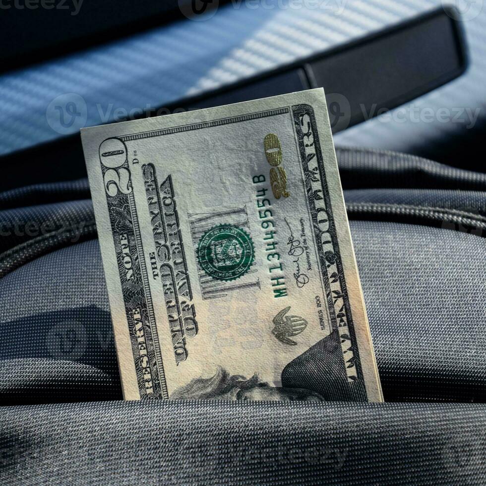 Dollars in the pocket of the bag. American Money photo