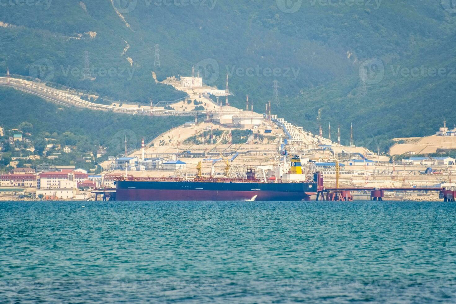 Novorossiysk seaport, ship in the cemess bay. photo