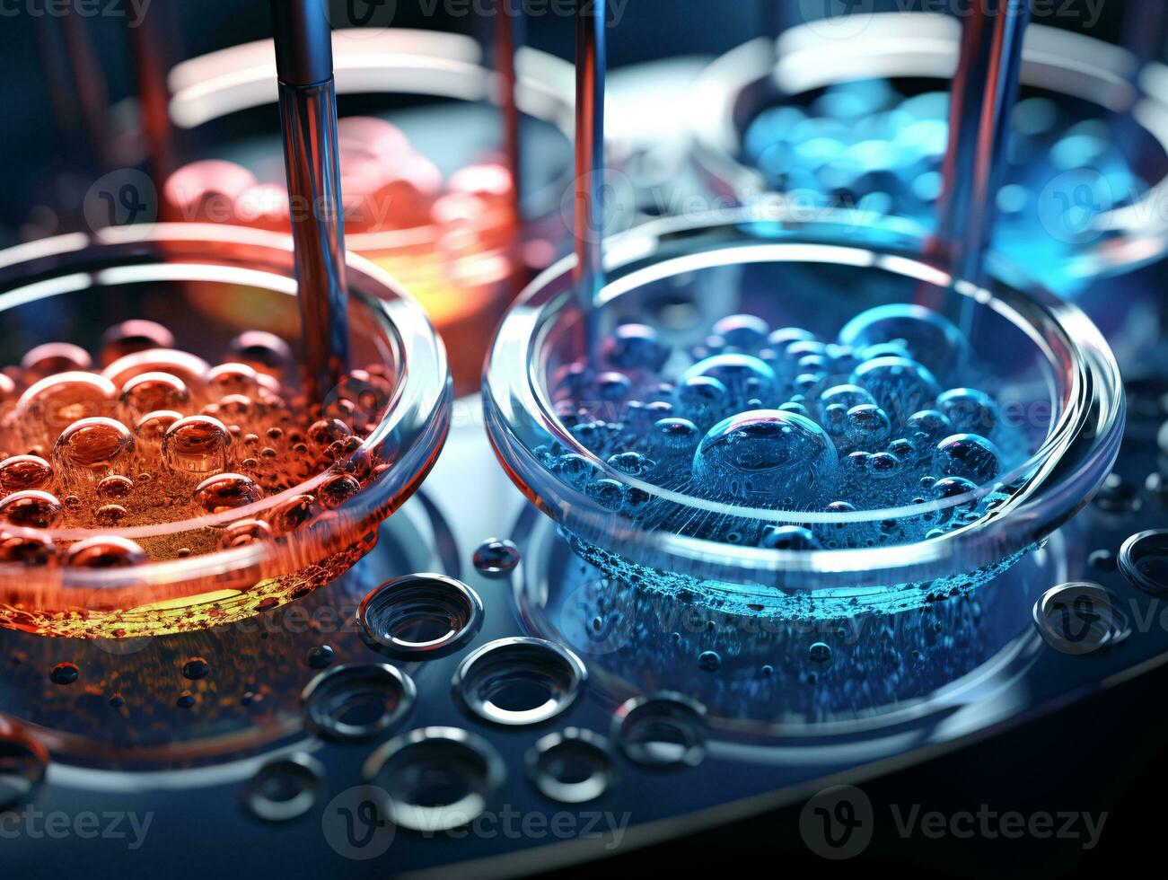 AI generated Close up of Petri dishes with blood samples in microbiology laboratory photo