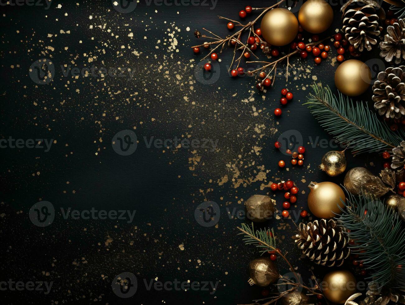 AI generated Top down perspective of festive Christmas decorations a New Year backdrop photo