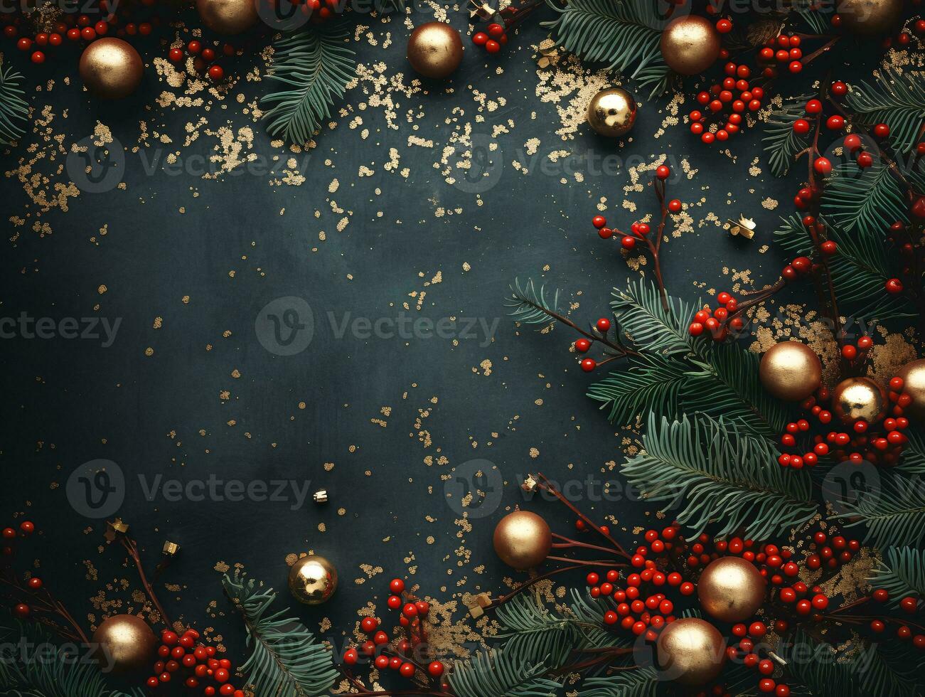 AI generated Top down perspective of festive Christmas decorations a New Year backdrop photo