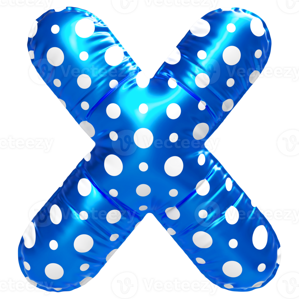 Blue letter X font 3d render png