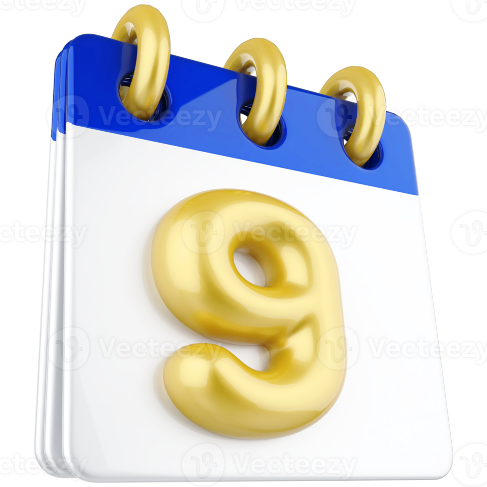 3d icon calendar number 9 png