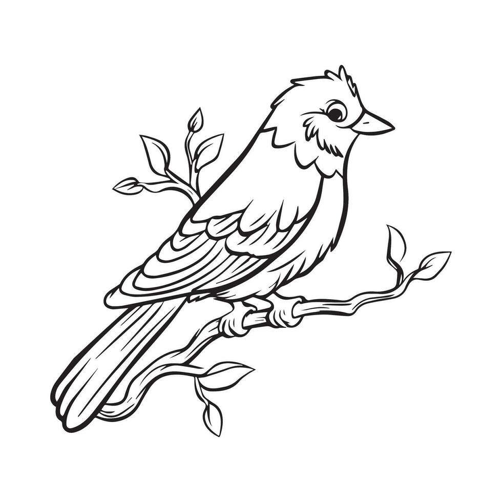 Coloring book of a bird sitting on a branch vector