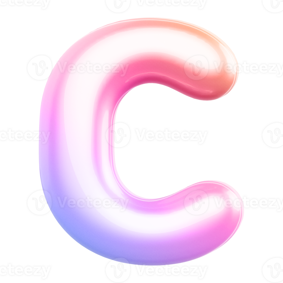 Gradient bubble letter C font 3d render png