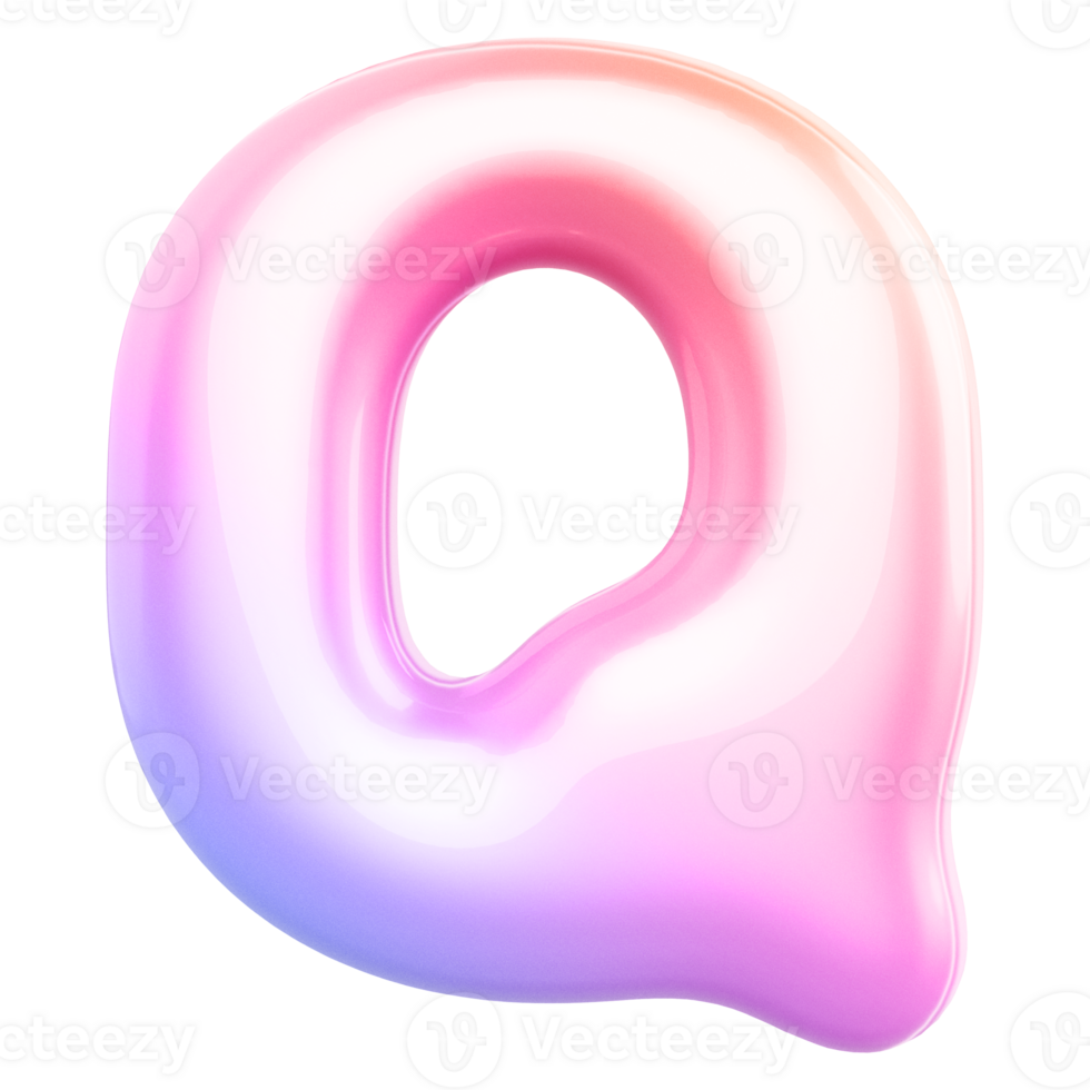 Gradient bubble letter Q font 3d render png