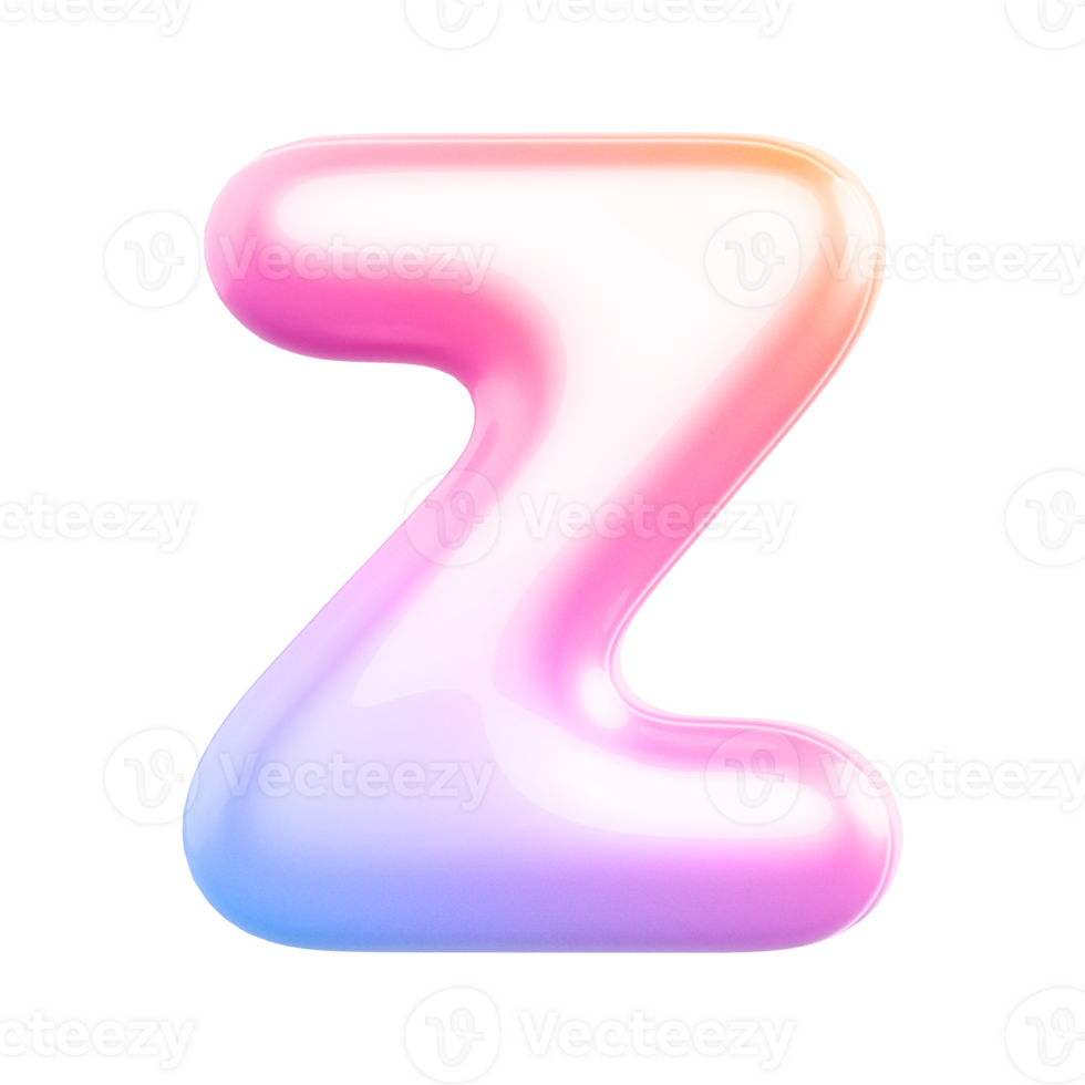 Gradient bubble letter Z font 3d render png