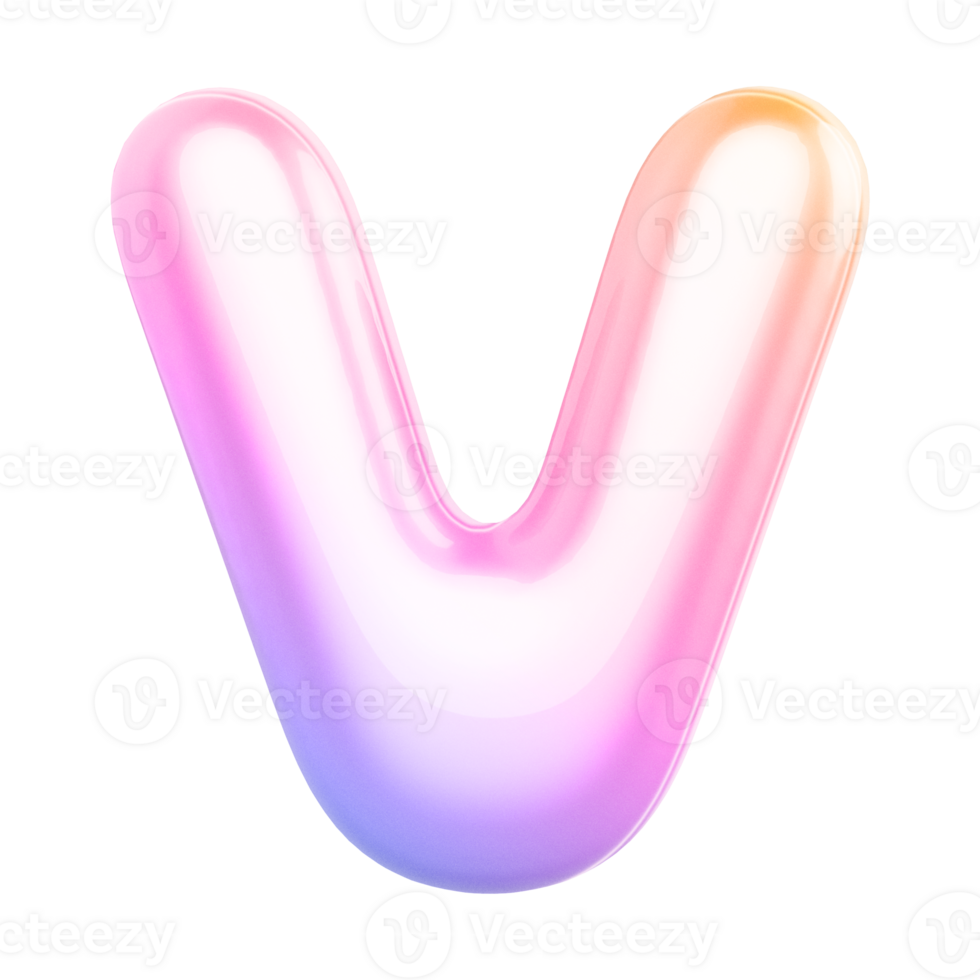 Gradient bubble letter V font 3d render png