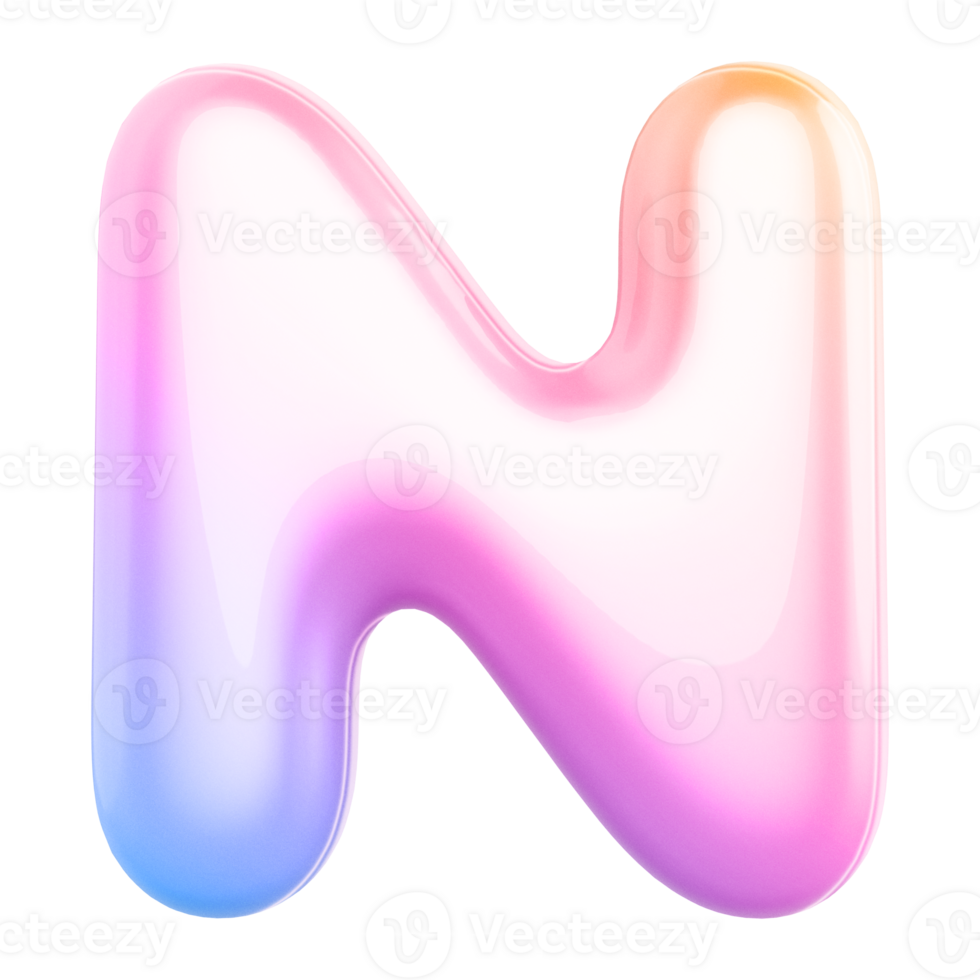 Gradient bubble letter N font 3d render png