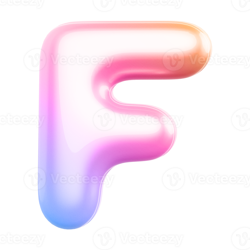 Gradient bubble letter F font 3d render png