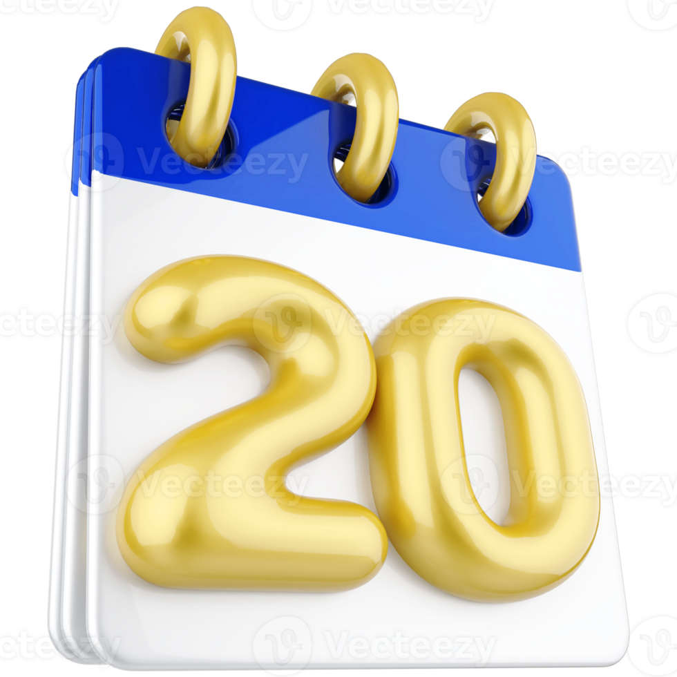 3d icon calendar number 20 png