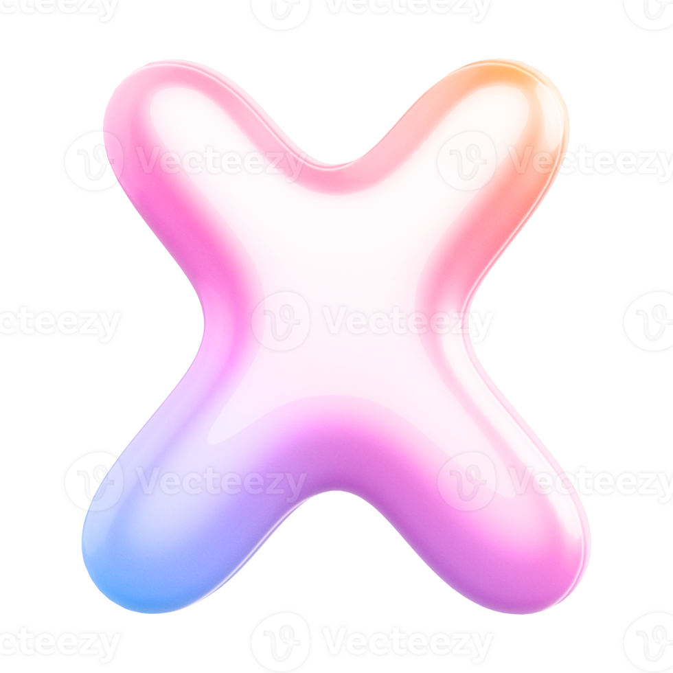 Gradient bubble letter X font 3d render png