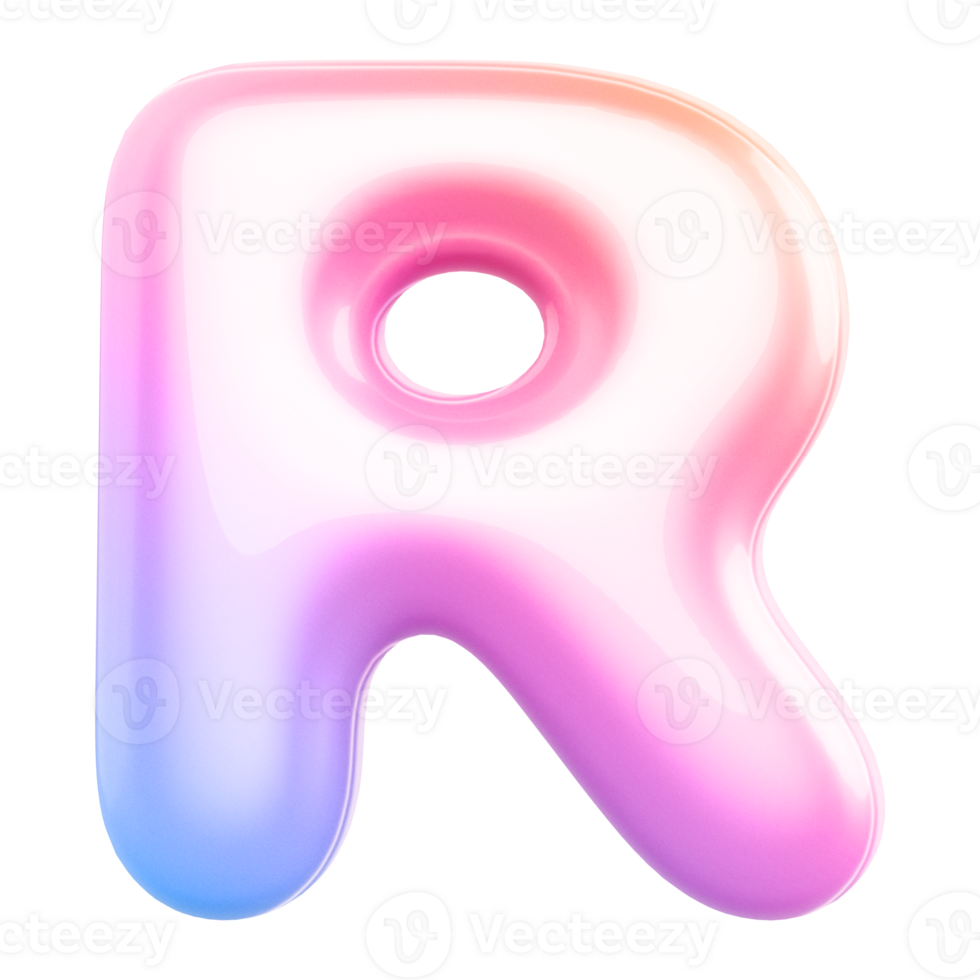 Gradient bubble letter R font 3d render png