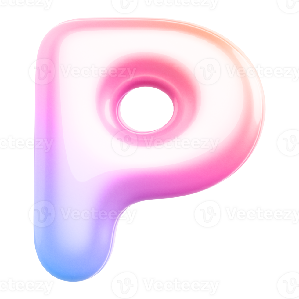 Gradient bubble letter P font 3d render png