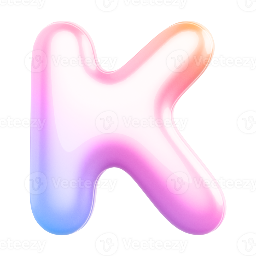 Gradient bubble letter K font 3d render png