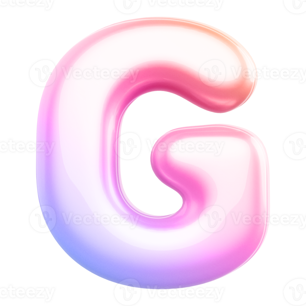 Gradient bubble letter G font 3d render png