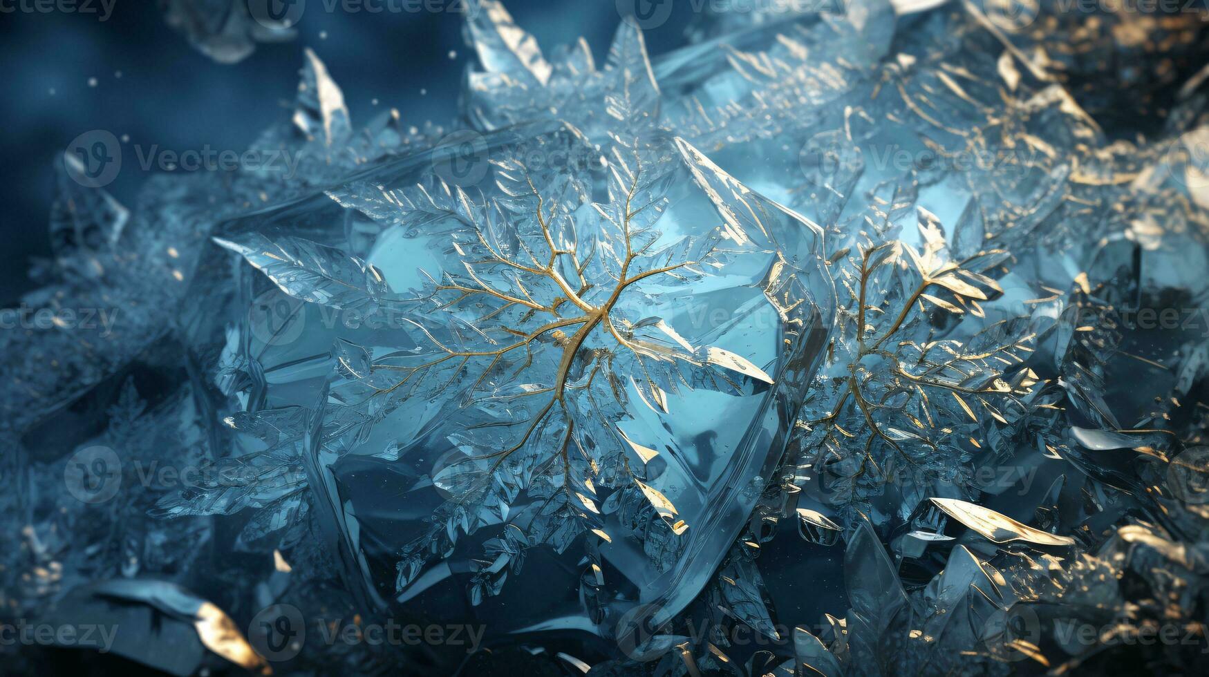 AI generated Macro detail of ice crystals on blue background photo