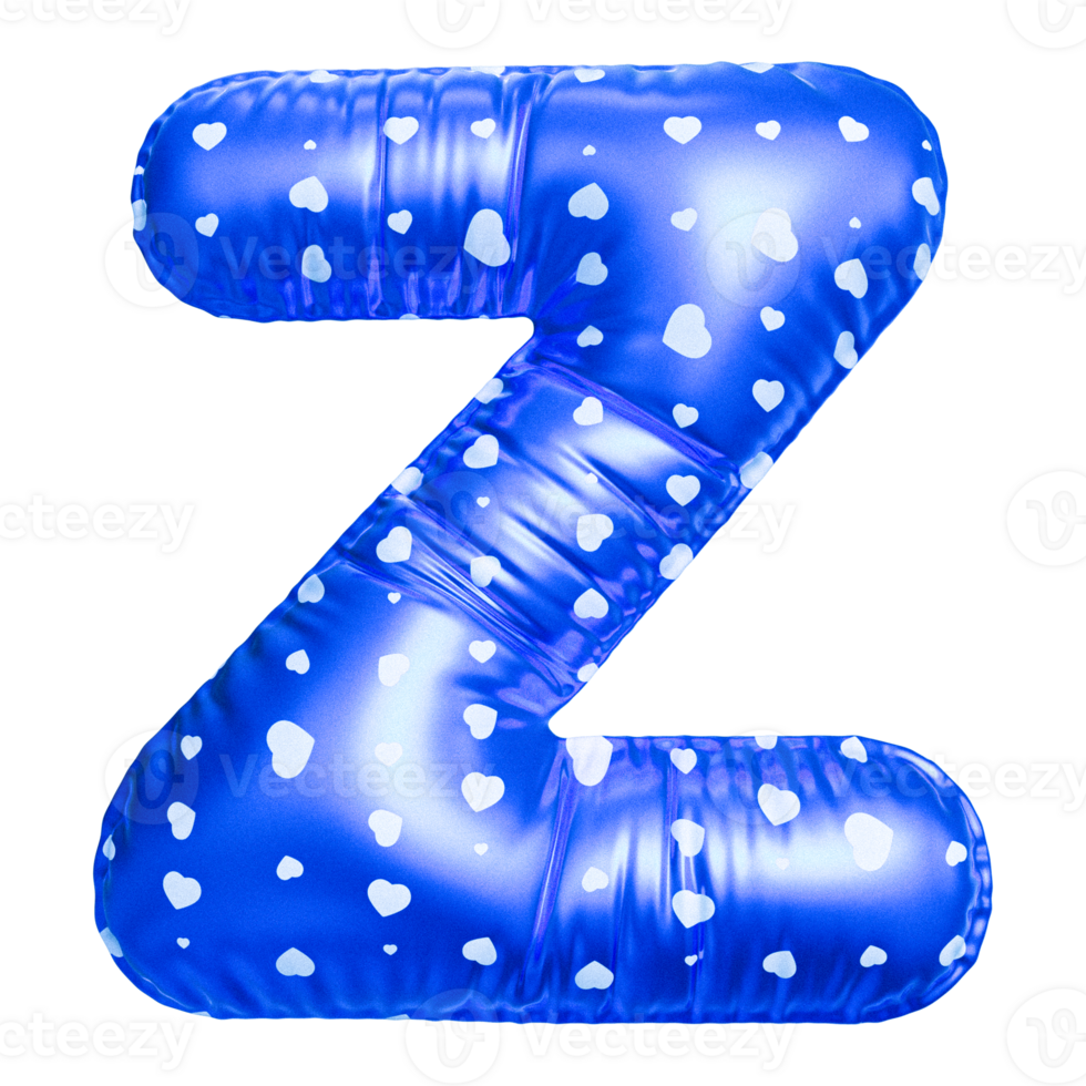 Blue letter Z font 3d render png
