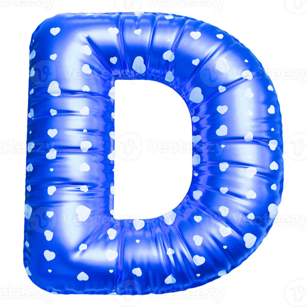 Blue letter D font 3d render png