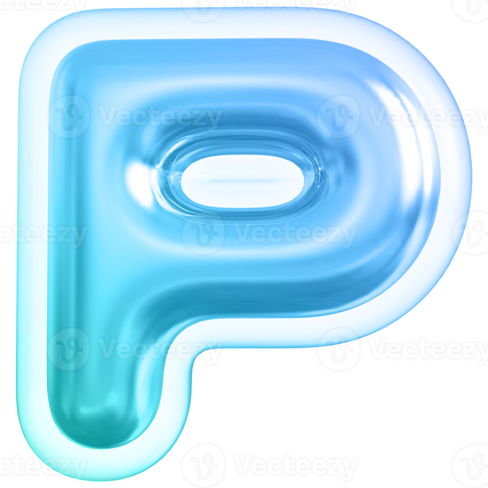 Blue letter P font 3d render png