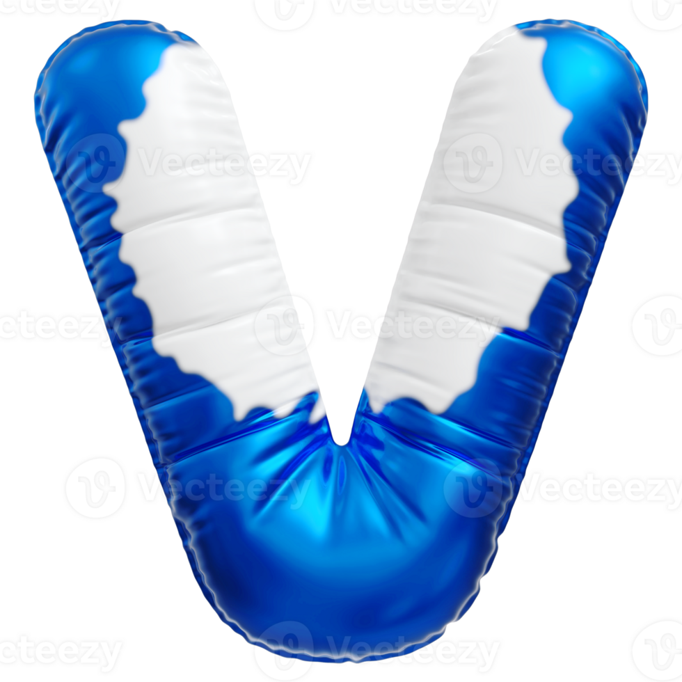 Blue letter V font 3d render png