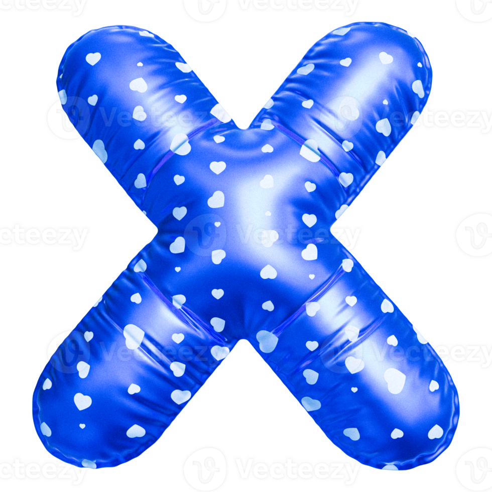 Blue letter X font 3d render png