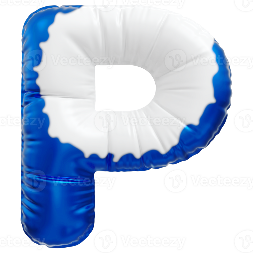 Blue letter P font 3d render png