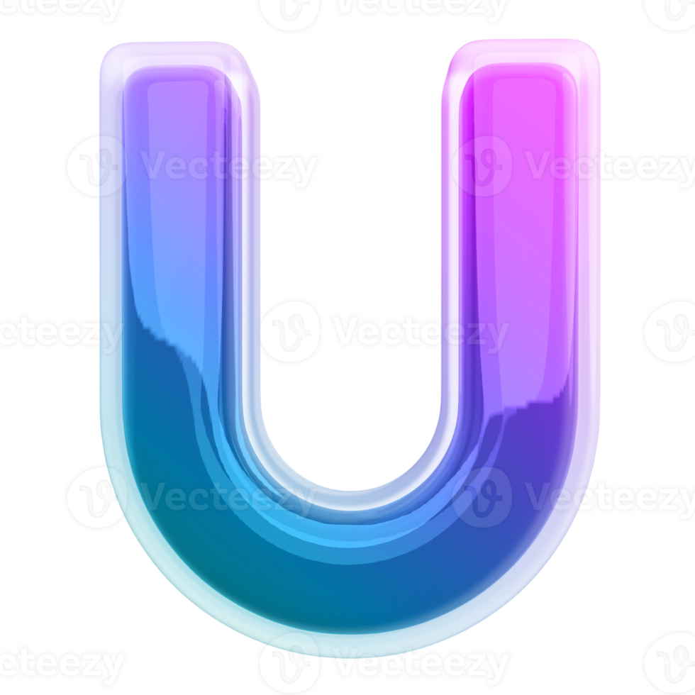 Gradient letter U font 3d render png