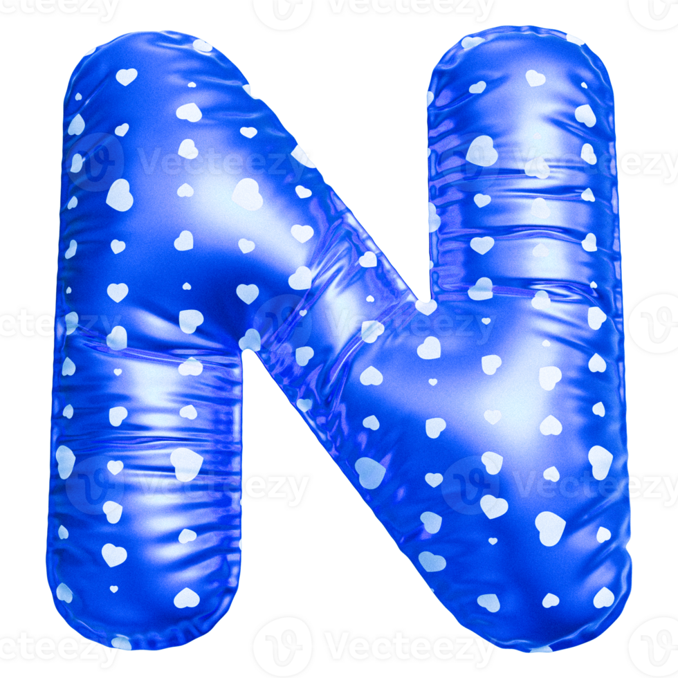 Blue letter N font 3d render png