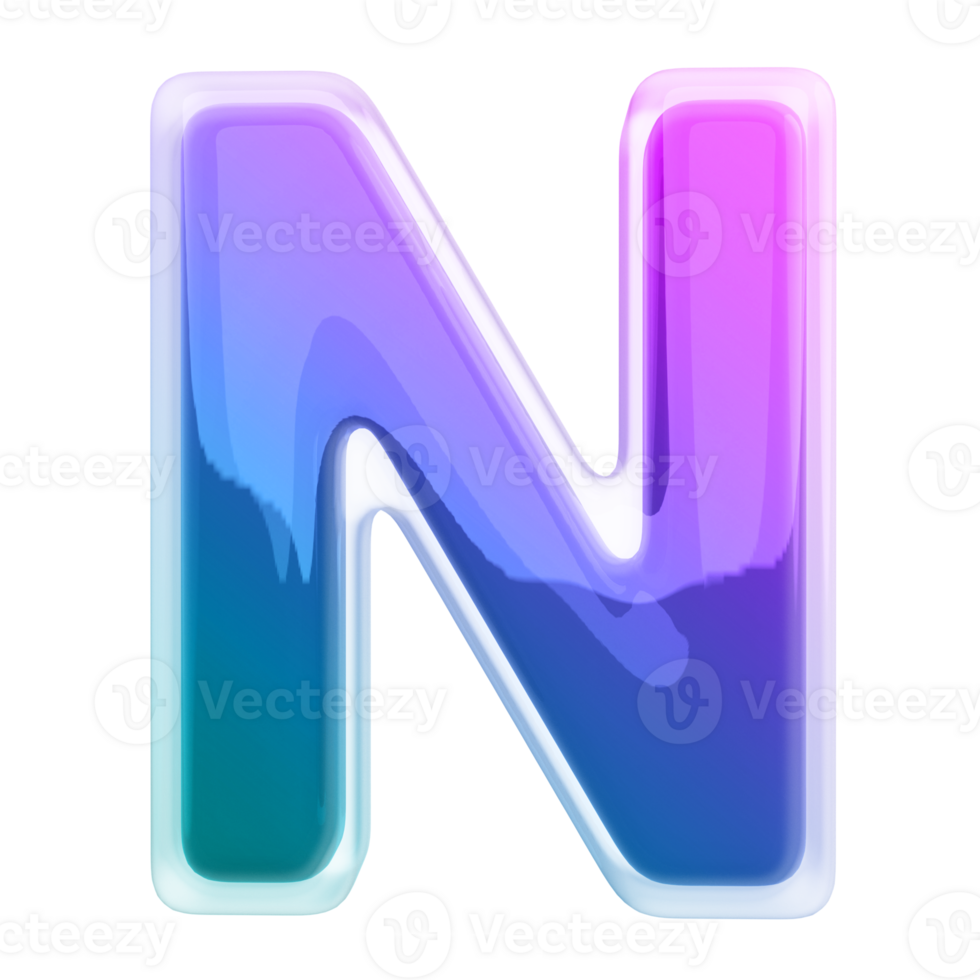 Gradient letter N font 3d render png