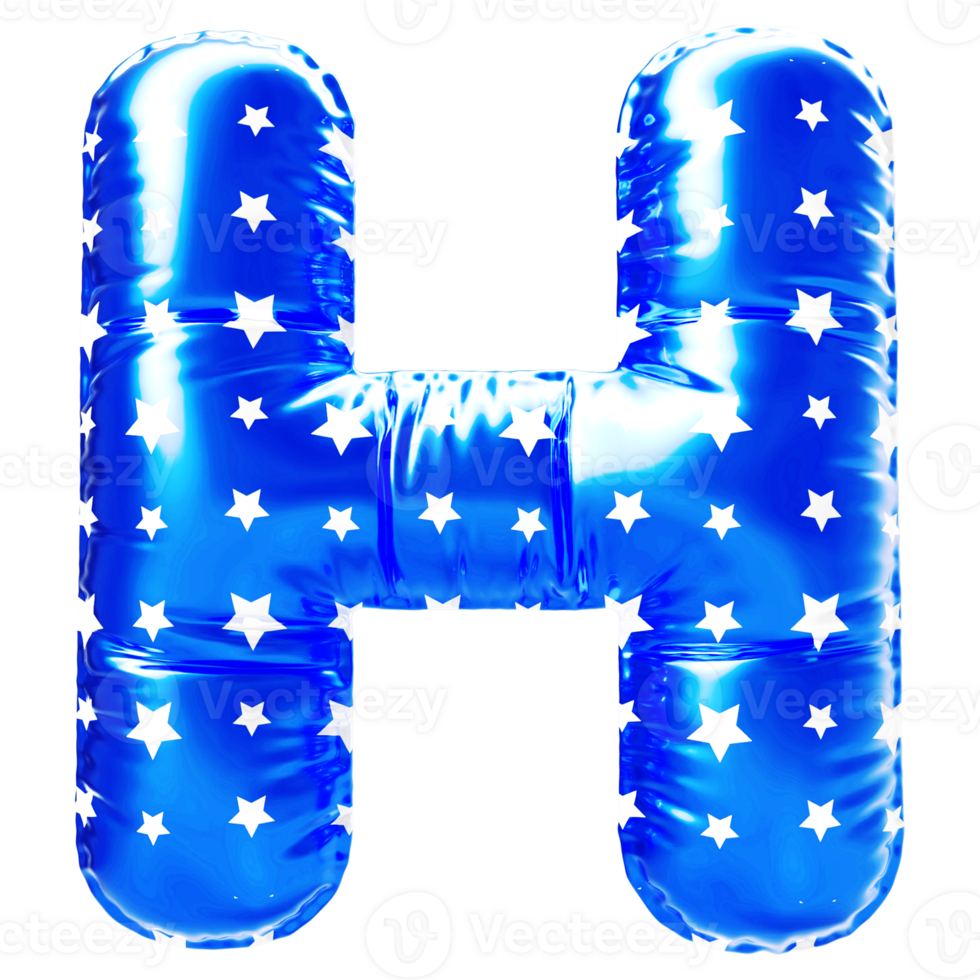 Blue letter H font 3d render png