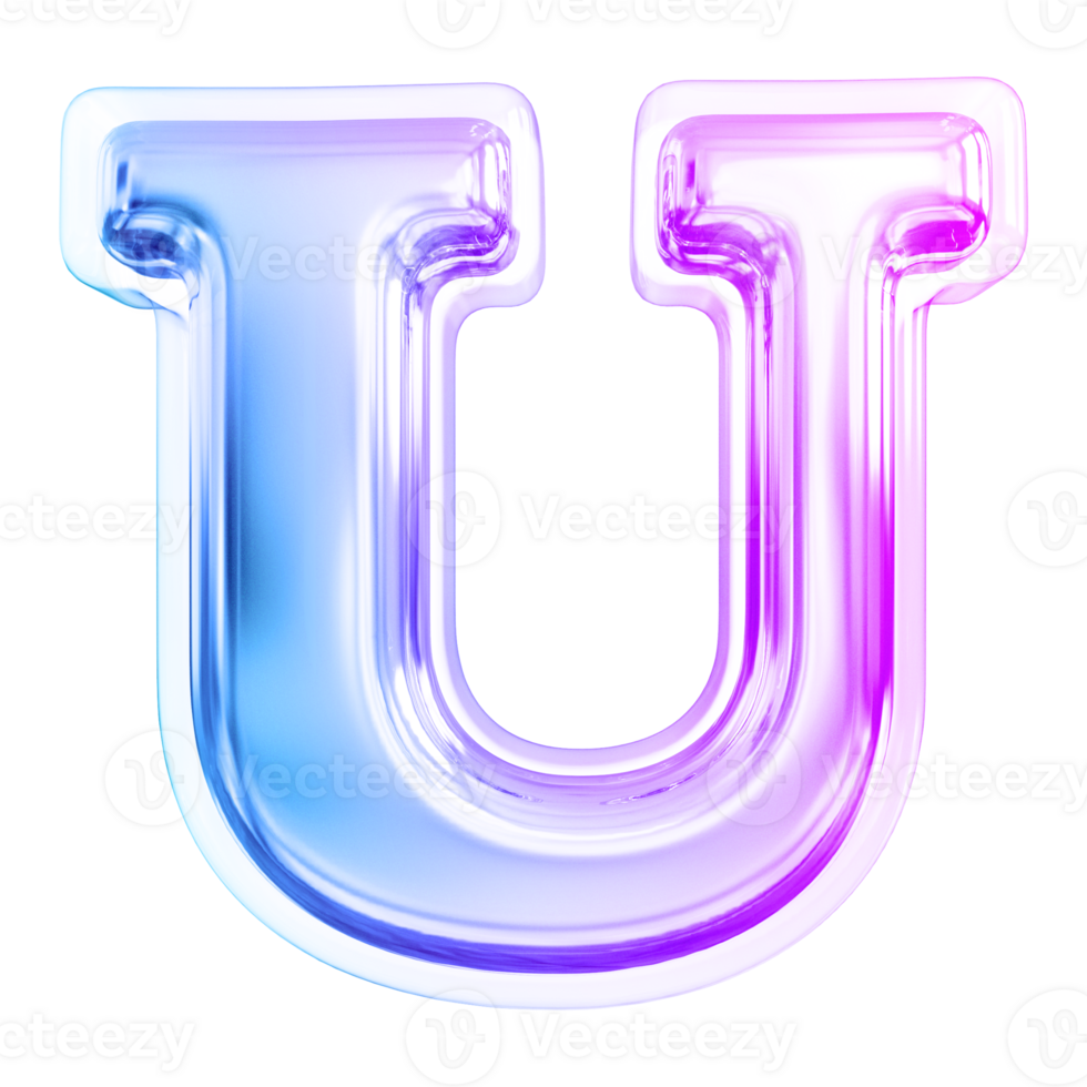 Gradient letter U font 3d render png