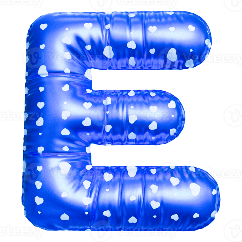 Blue letter E font 3d render png