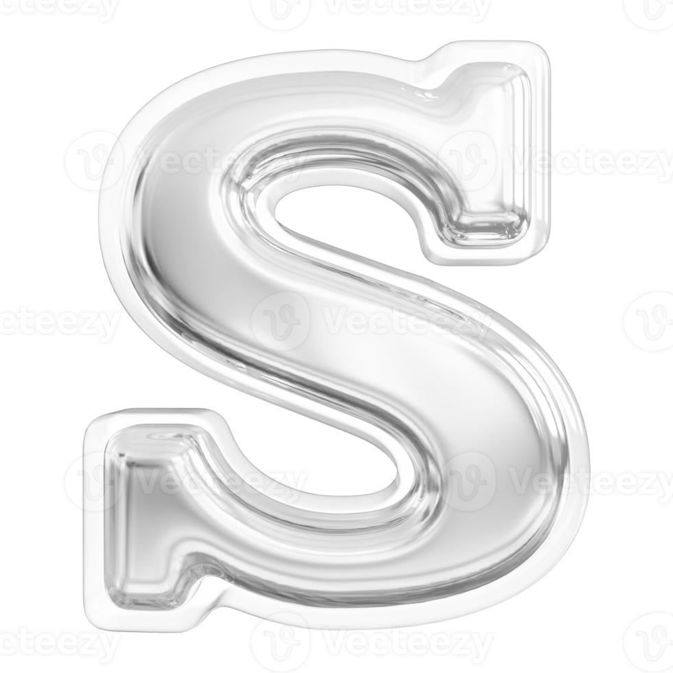Silver letter S font 3d render png
