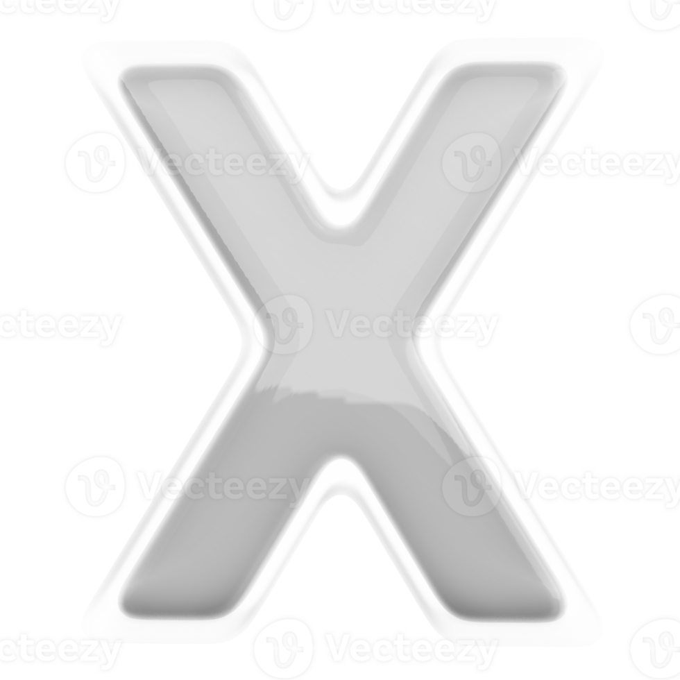 Silver letter X font 3d render png