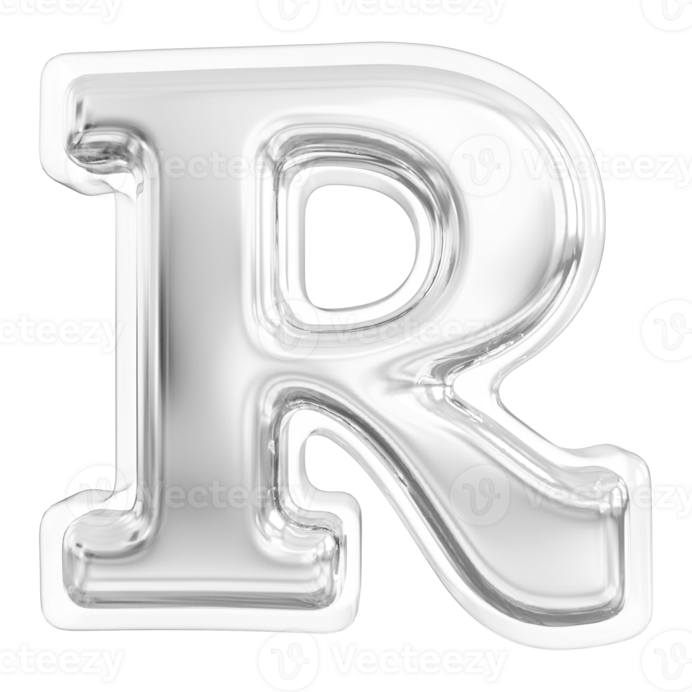 Silver letter R font 3d render png