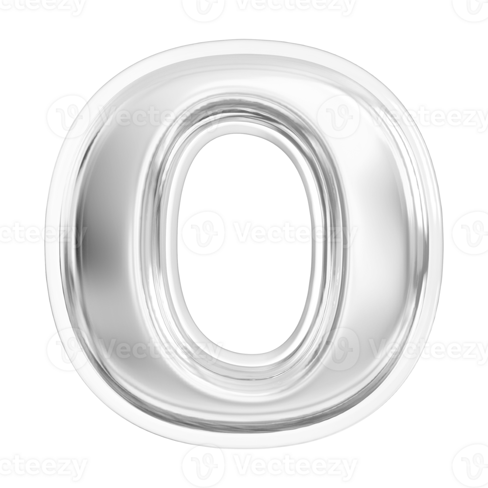 Silver letter O font 3d render png