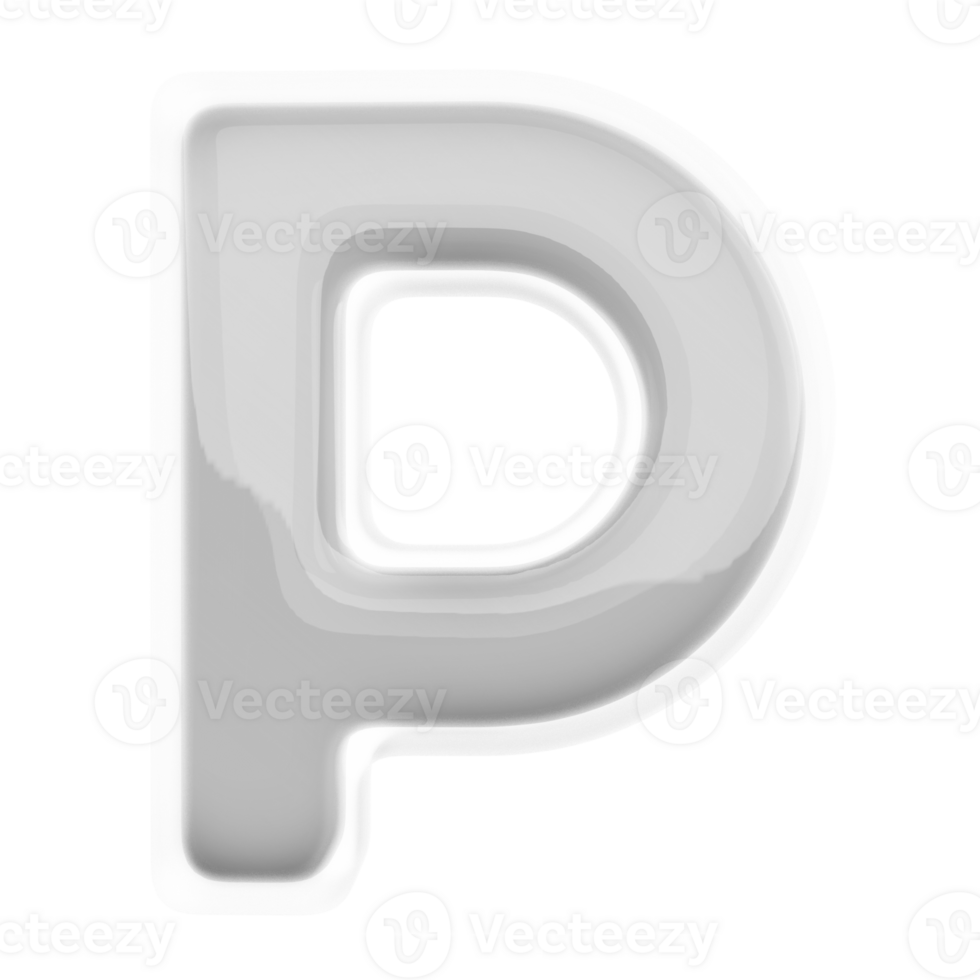 Silver letter P font 3d render png