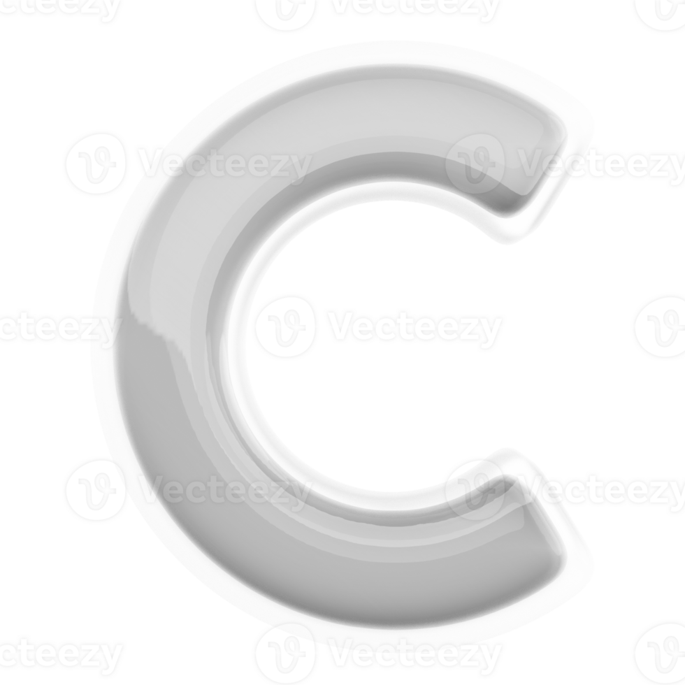 Silver letter C font 3d render png