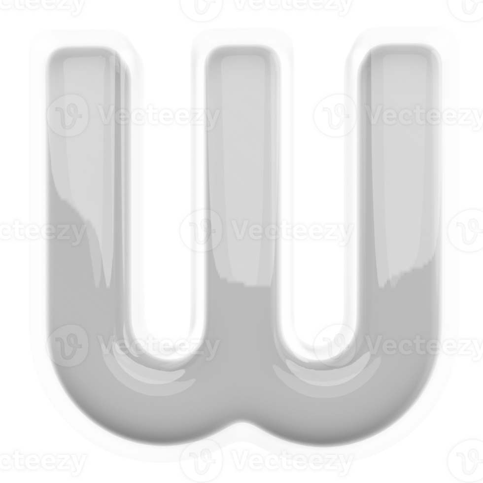 Silver letter W font 3d render png