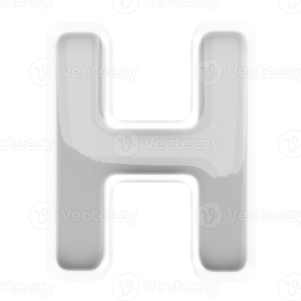 Silver letter H font 3d render png