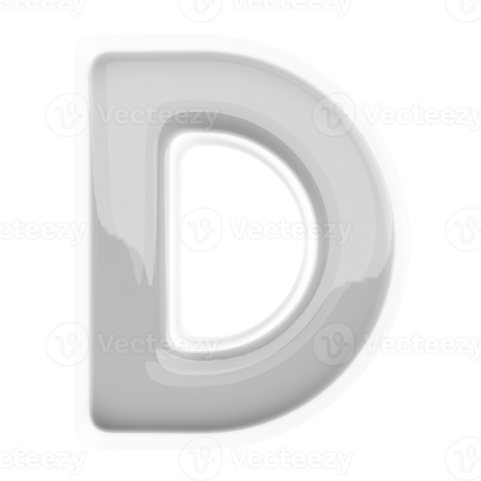 Silver letter D font 3d render png
