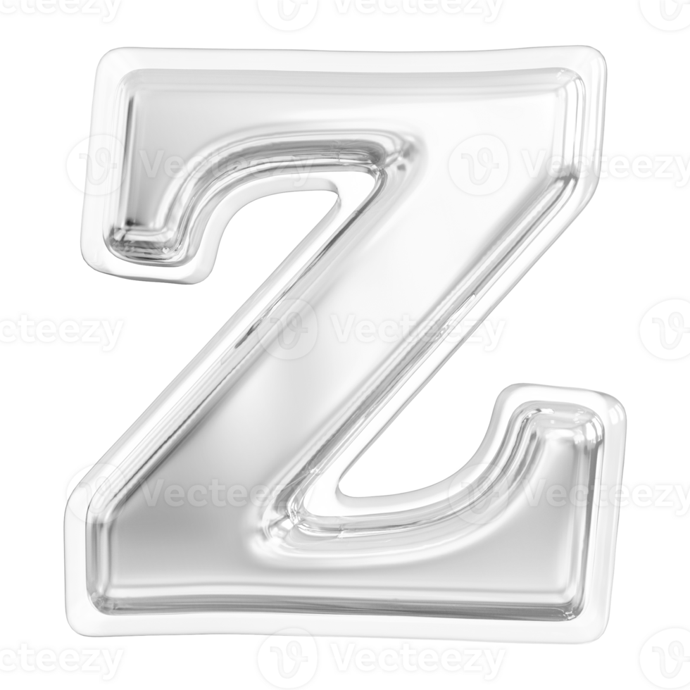 Silver letter Z font 3d render png