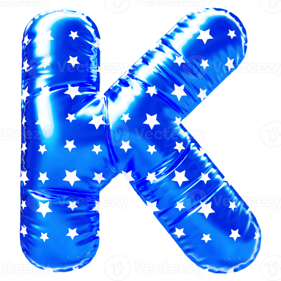 Blue letter K font 3d render png